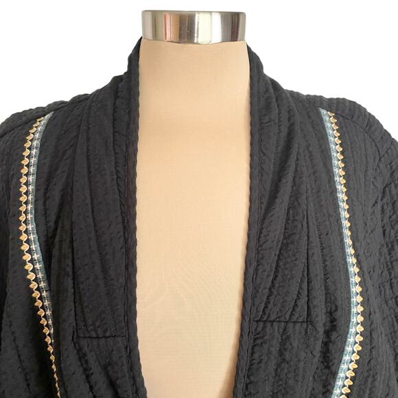 Pure Jill Seersucker Quilted Open Front Jacket Black Emroidered Trim Sz XL - Picture 3 of 10